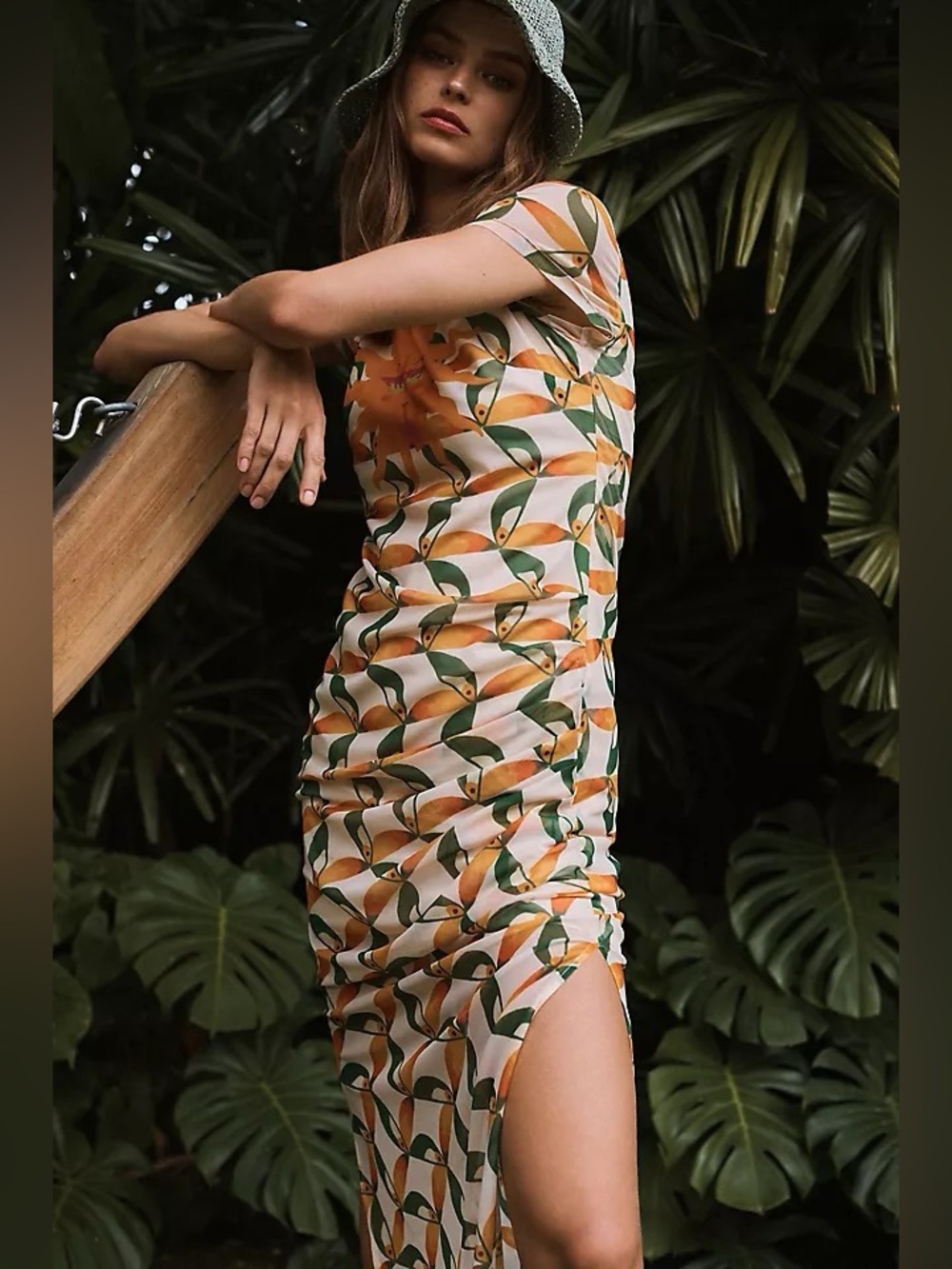 Farm Rio x Anthropologie Printed Toucan Sun Mesh Midi Dress in Size XXS Petite